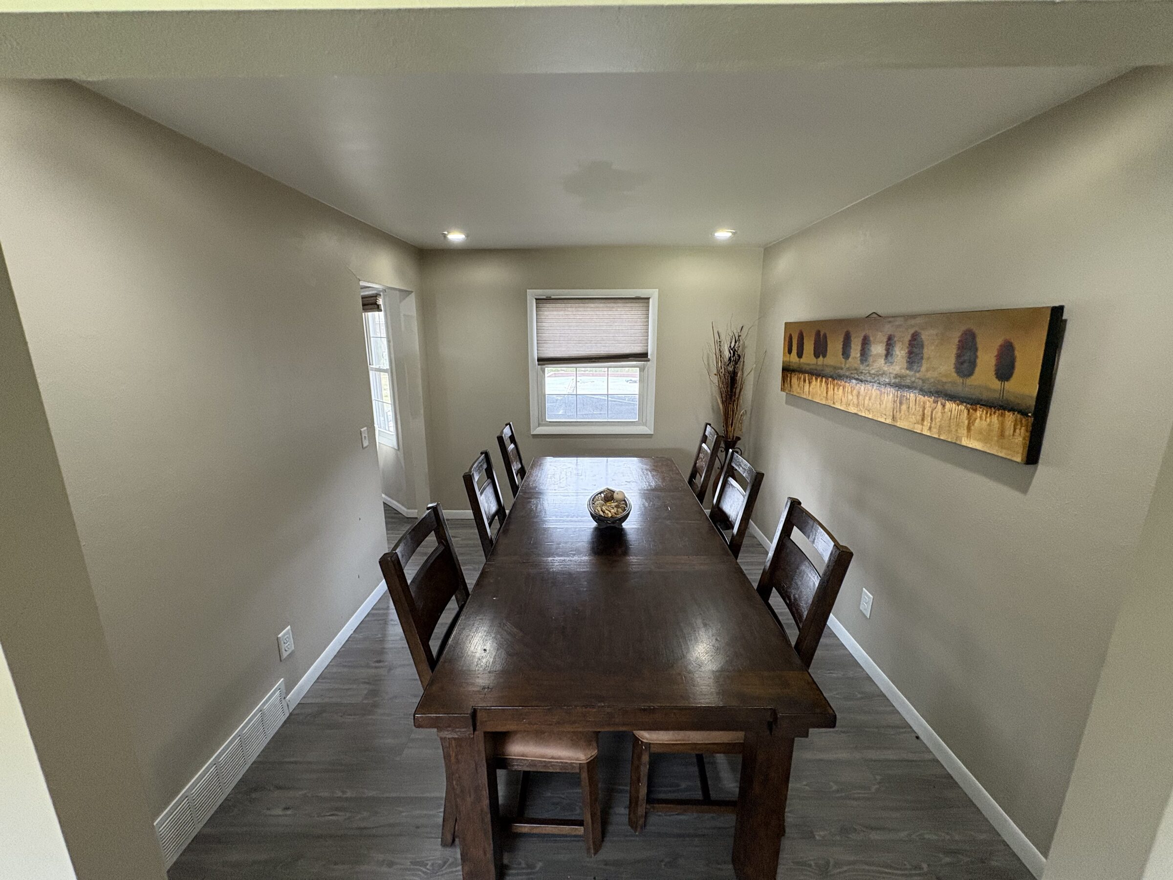 Farmhouse dining table that seats eight